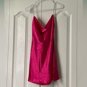 Copper Closet- Hot Pink Satin Dress with Rhinestone Straps